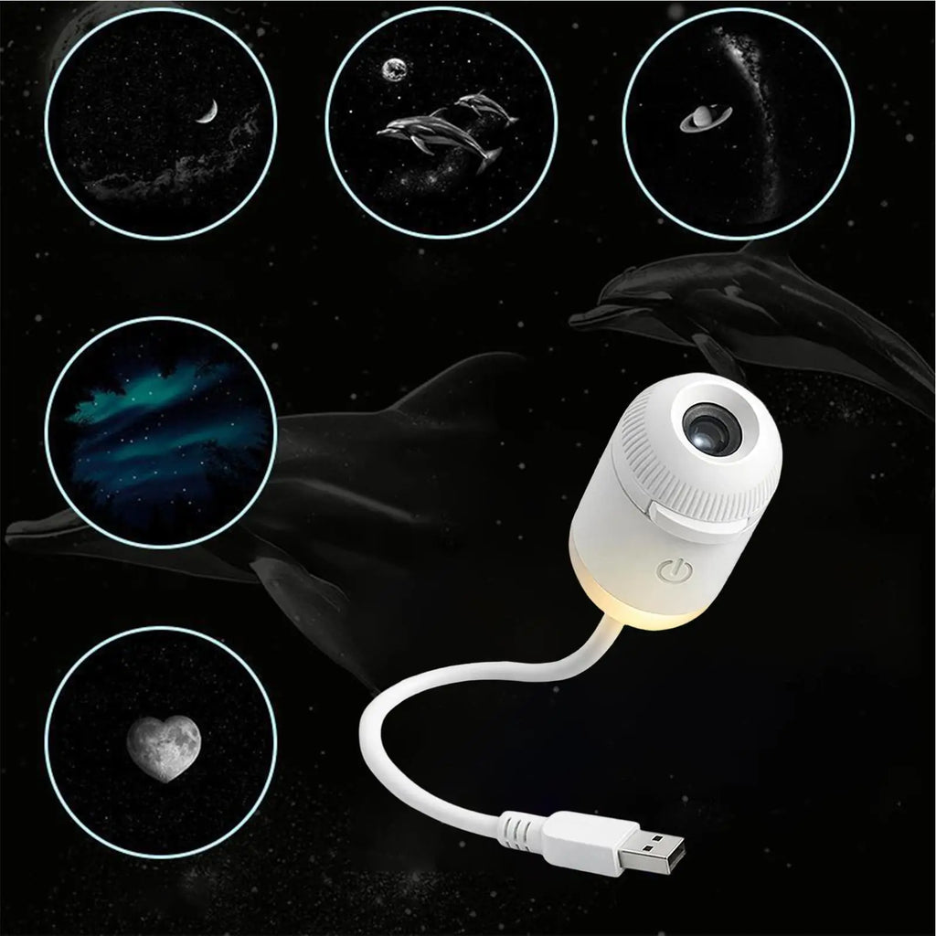 Projector Night Light 2 in 1 360 Rotation Adjustable Brightness Star Sky Lamp 5 Films USB Powered Ceiling Decor for Bedroom