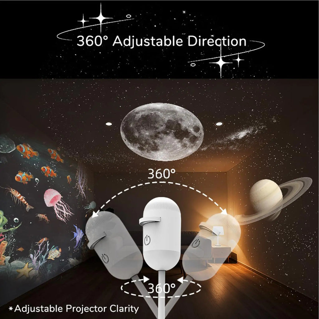 Projector Night Light 2 in 1 360 Rotation Adjustable Brightness Star Sky Lamp 5 Films USB Powered Ceiling Decor for Bedroom