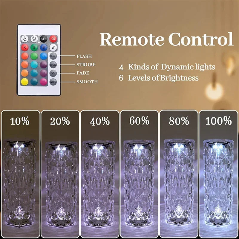 3/16 Colors LED Rose Light Projector Crystal Table Lamp Home Bar Decoration Touch Recharging Romantic Diamond Atmosphere Light