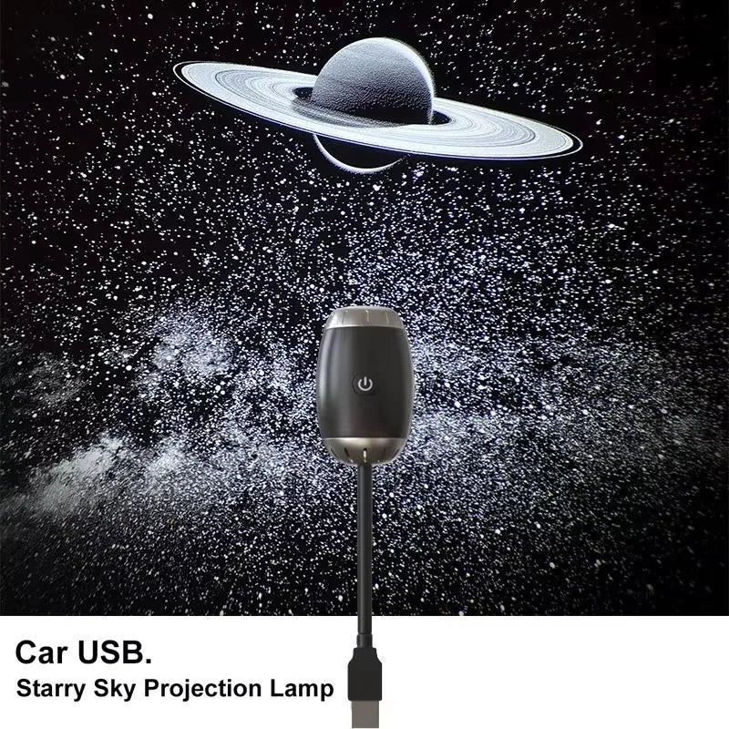 LED Starry Car Ambient Light USB Adjustable Focus Saturn Galaxy Large Range Projection Romantic Party Interior Decor Light