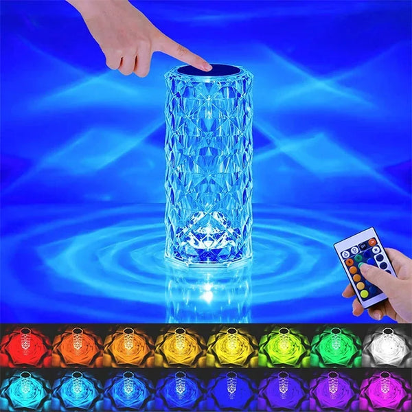 3/16 Colors LED Rose Light Projector Crystal Table Lamp Home Bar Decoration Touch Recharging Romantic Diamond Atmosphere Light