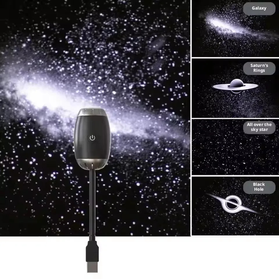 LED Starry Car Ambient Light USB Adjustable Focus Saturn Galaxy Large Range Projection Romantic Party Interior Decor Light